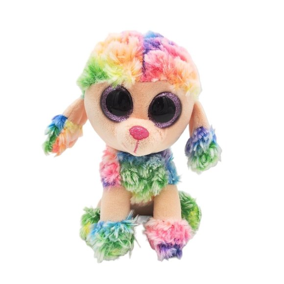 Ty Beanie Boos Rainbow Poodle Dog Plush Bean‎ Bag Toy Large Eyes 6" Colorful - Picture 1 of 6
